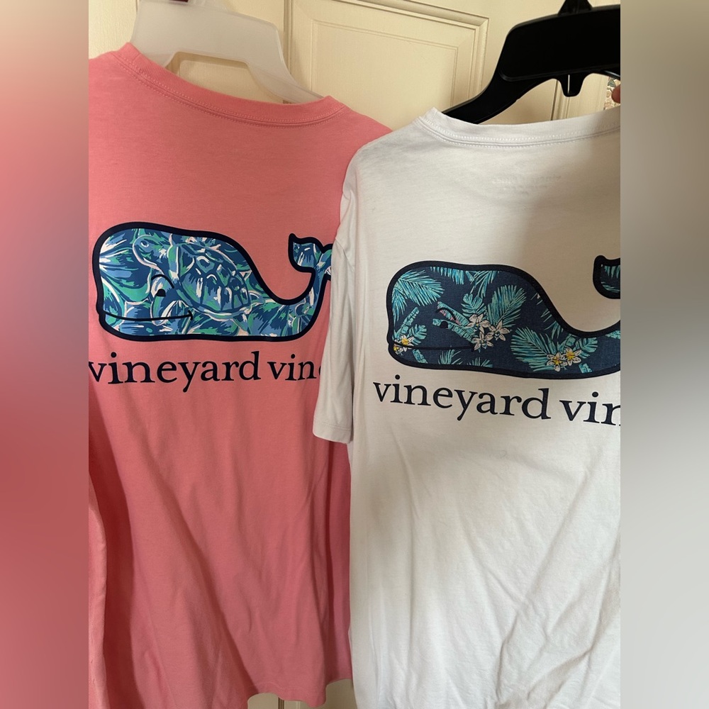 Vineyard Vines Pink and White Tees with Whale Design - Picture 2 of 8